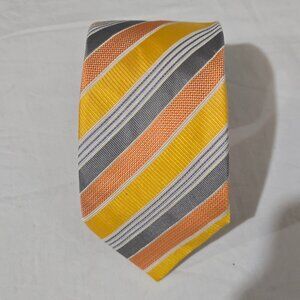 Dolcepunta Made in Italy Silk Necktie - Yellow Orange Gray Stripe - 3 3/4" x 59"